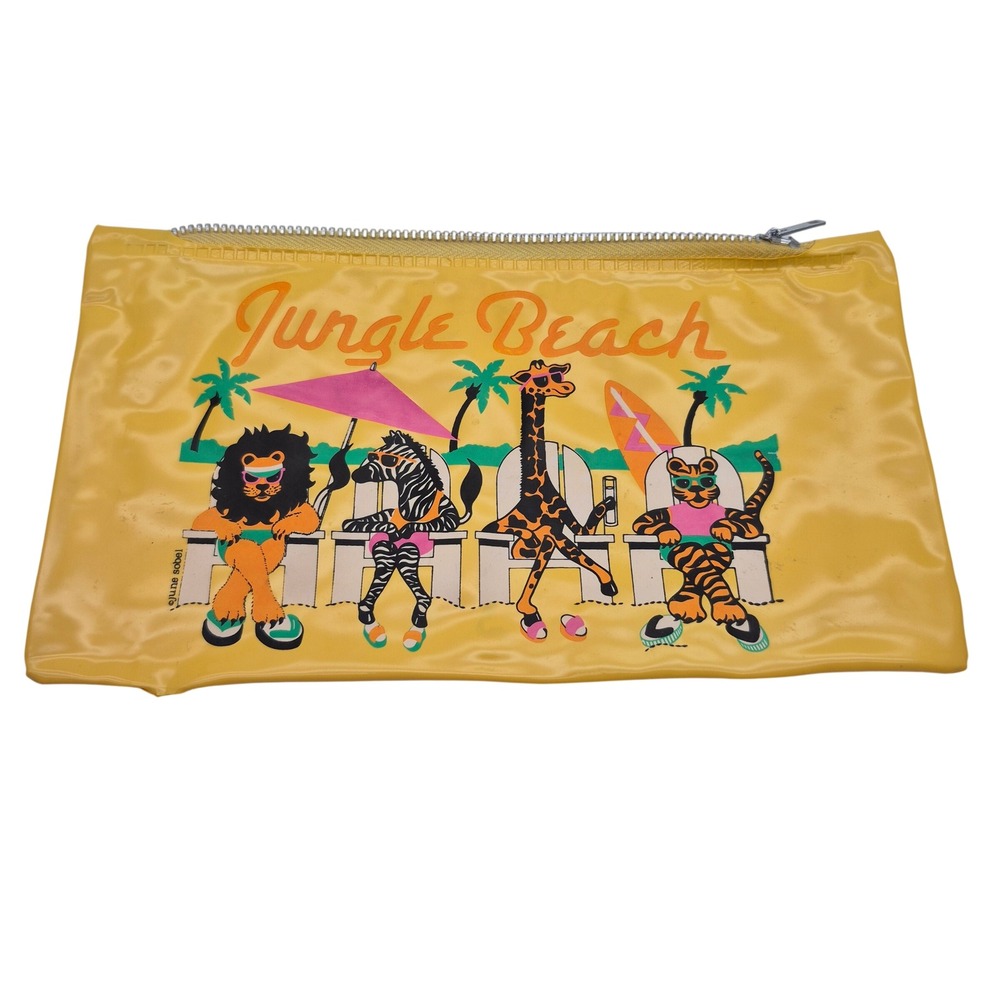 Pencil Pen Marker Pouch Case Vinyl Yellow Jungle Beach Vintage